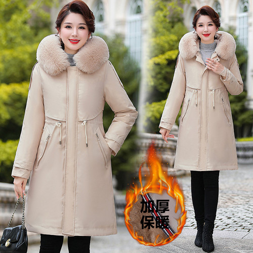 中长款派克服女冬季2025新款时尚大码棉衣保暖可拆卸内胆棉服外套