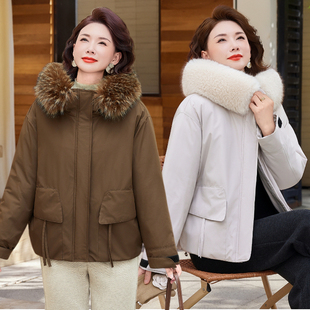 中老年棉服女 大毛领棉袄大码 妈妈冬装 加厚外套派克服棉衣2025新款