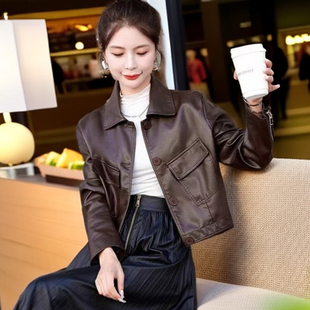 短款 高端口袋女士时尚 PU皮夹克皮衣外套 新款 美拉德小皮衣2026春季