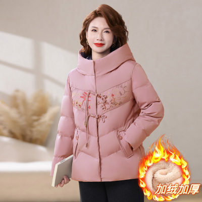 妈妈冬装外套加绒加厚棉服2025新款中老年时尚大码羽绒棉服棉衣女