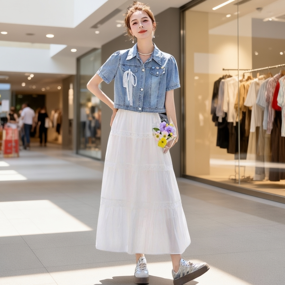 韩系时尚牛仔外套吊带裙套装女2026夏季新款百搭上衣连衣裙两件套