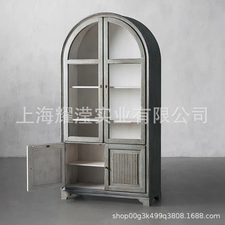 美式轻奢红橡木拱形装饰书柜