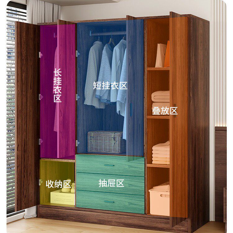 木质简易组装衣柜对开门有抽屉实木卧室出租房小户型省空间收纳柜