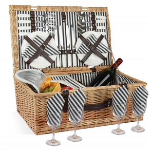 高档柳编野餐篮手工编织手提箱方形双人露营道具保温箱带餐具跨境