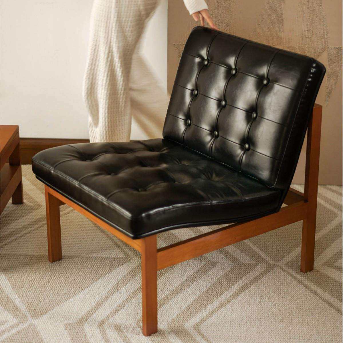 奥莉复古布艺单人休闲沙发客厅简约小户型复古实木皮艺懒人沙发椅