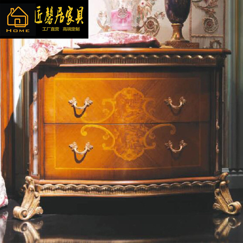 新古典欧式别墅卧室家具桦木床头柜雕花床边柜灯柜储物柜家具