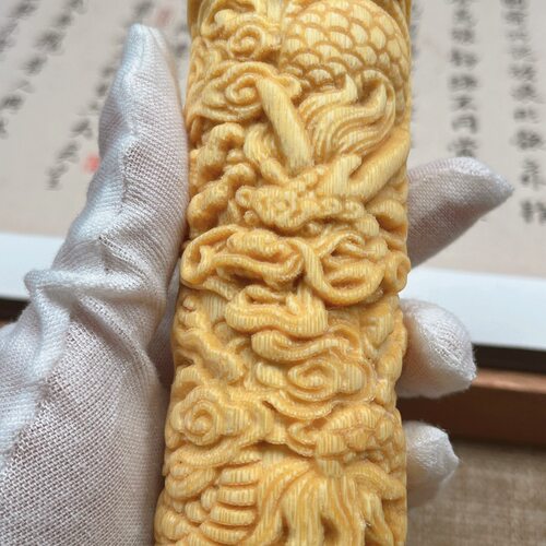 实心竹玉竹竹雕祥龙高密度玉竹龙柱文玩立体雕刻手把件摆件