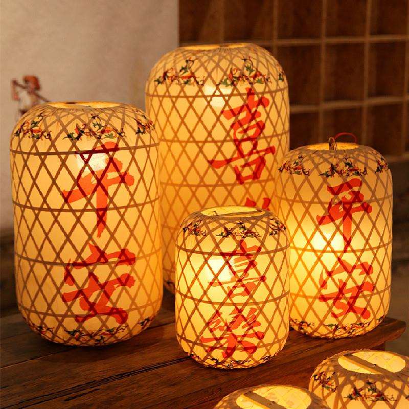 非遗民俗手工艺品复古风平安喜乐门神新年蛇年悬挂竹编大宫灯笼