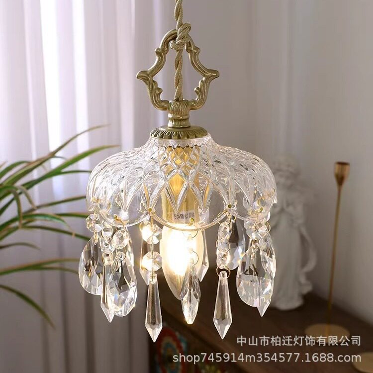 法式现代水晶小吊灯氛围感轻奢玄关过道走廊灯欧式简约床头灯具