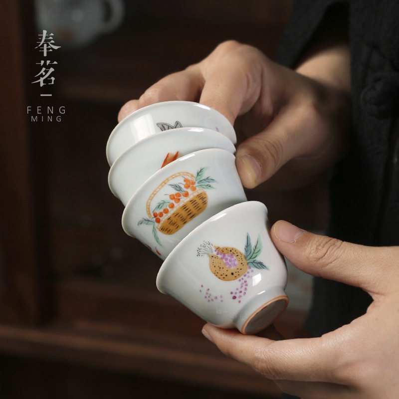 云隐造物 仿古釉手绘单杯功夫品茗杯小号主人杯手绘泡茶杯釉上小