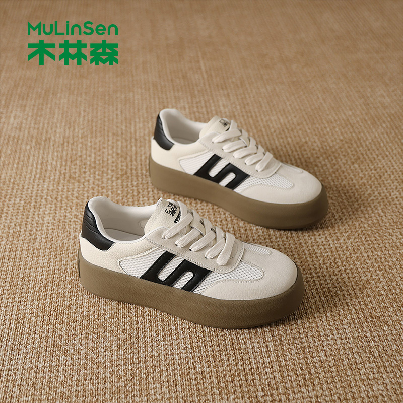 木林森百搭德训鞋2025年女款夏季时尚运动休闲厚底网面透气女板鞋
