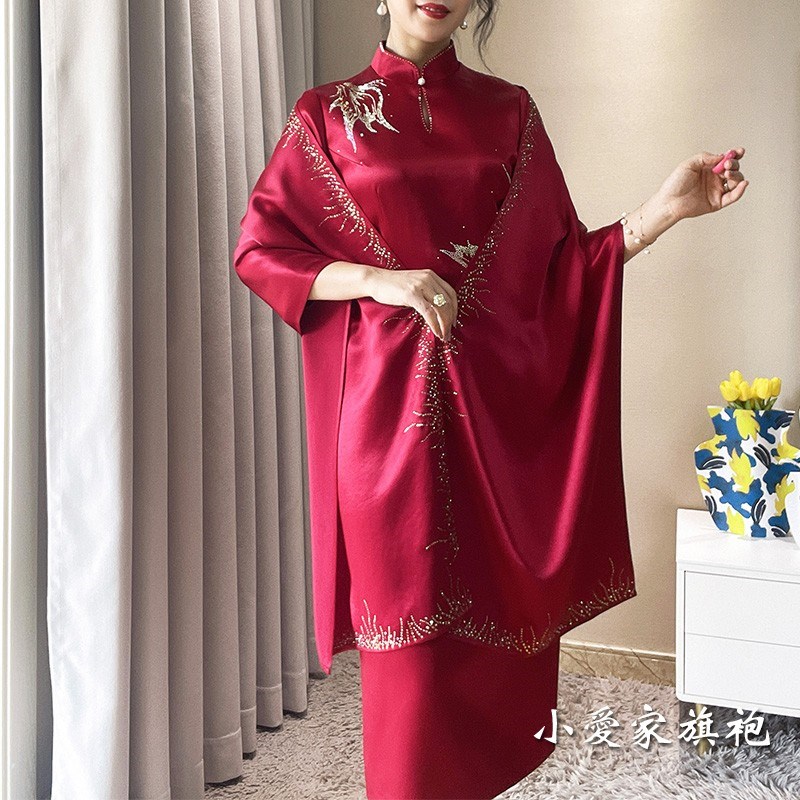 红色醋酸披肩旗袍婚宴o妈妈礼服外披外搭喜婆婆结婚婚礼高端长方