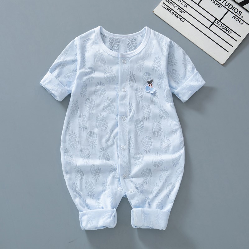 婴儿薄款空调服夏装长袖连体衣男新生儿夏季纯棉衣服女宝宝哈睡衣