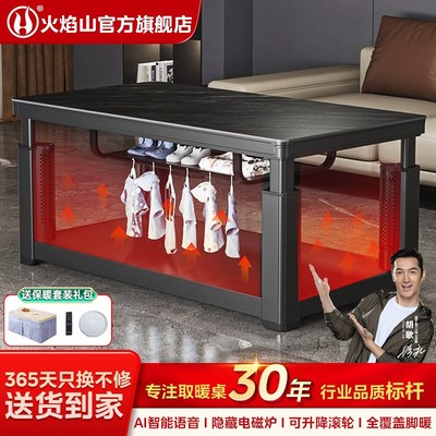 火焰山取暖桌家用客厅电暖烤火炉可升降茶几一体2024新款智能语音