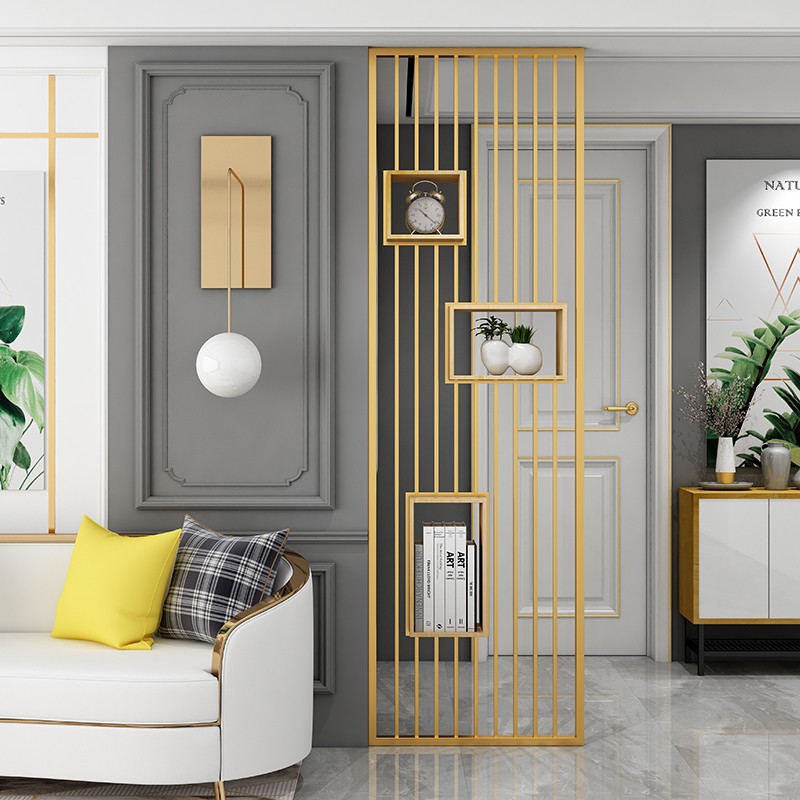 北欧屏风隔断轻奢创意入户铁艺装饰餐客厅玄关不锈钢小户型镂空墙