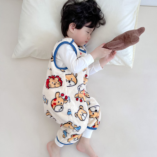 宝宝珊瑚绒睡袋背心式婴儿秋冬防踢被神器儿童无袖连体睡衣法兰绒