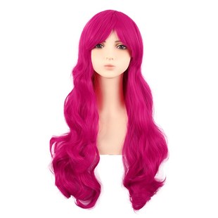 潼漫 cos假发女长卷发碧琪抓夹双马尾大波浪玫红色动漫Lolita头套