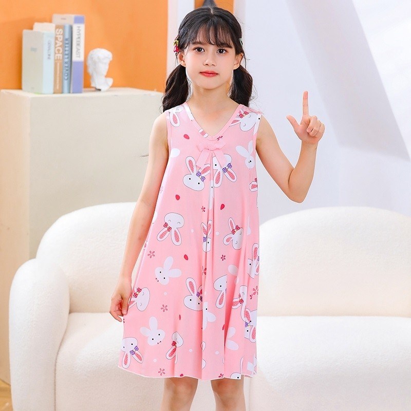 热天儿童睡群女宝夏天吊带睡衣东方绸超凉快带掉吊裙子女童粘稠人