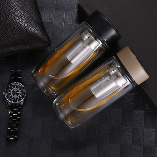 亚泰双层玻璃杯隔热带盖男女士创意便携水杯大容量过滤办公茶杯子