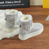 女鞋 满钻雪地靴女短筒25防滑保暖羊毛靴防寒皮毛一体棉鞋 冬季 新款