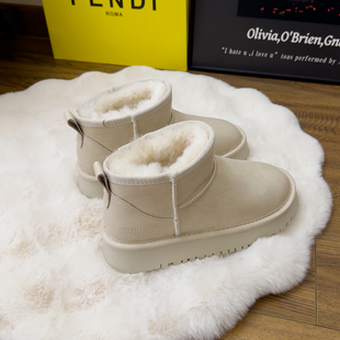 防水雪地靴女冬季 25年全羊毛靴加厚保暖皮毛一体靴短筒女厚底棉鞋