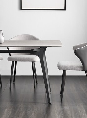 速发意式轻奢灰色岩板餐桌家用小户形长方型简约大石理餐桌椅组合