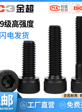 速发12强级角.度黑色内六高螺丝钉圆柱头螺栓杯头螺钉M4M5M6M8M10
