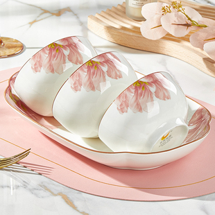 速发陶瓷碗家用新款 餐具饭碗2个0十个盘套 十碗25加厚釉中彩新中式