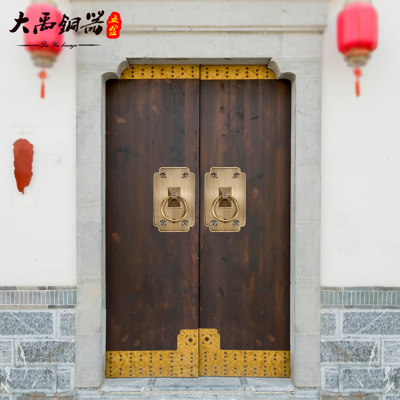 现货速发新中式大门仿古拉手纯铜门环复古铜拉环方形老式实木门把