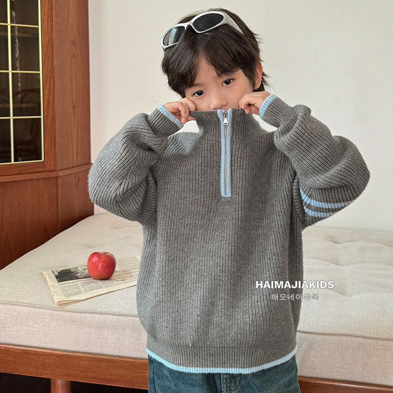 海妈家童装2025冬季新款男童韩版高领毛衣洋气针织衫内搭冬装上衣