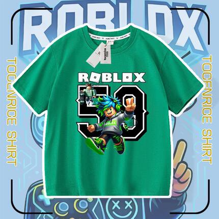 跨境 Roblox卡通儿童亲子装童装T恤男女宽松百搭休闲半袖短袖夏款