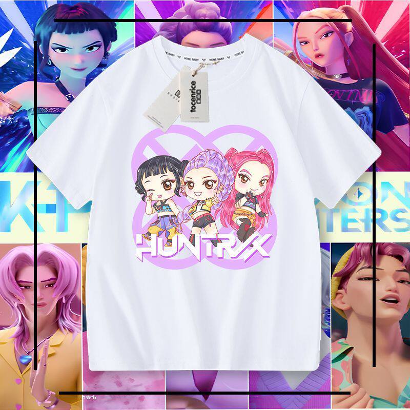 猎魔女团HUNTRX印花女童薄款t恤短袖中小童夏装韩版亲子装上衣ins