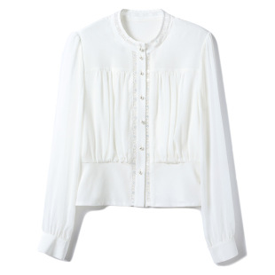 纯真丝桑蚕丝拼蕾丝长袖衬衫女早春穿搭年轻款气质上衣开衫