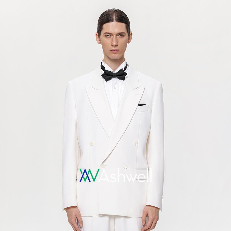 ASHWELL定制男戗驳领醋酸面料西服套装戗驳领新郎结婚白色礼服