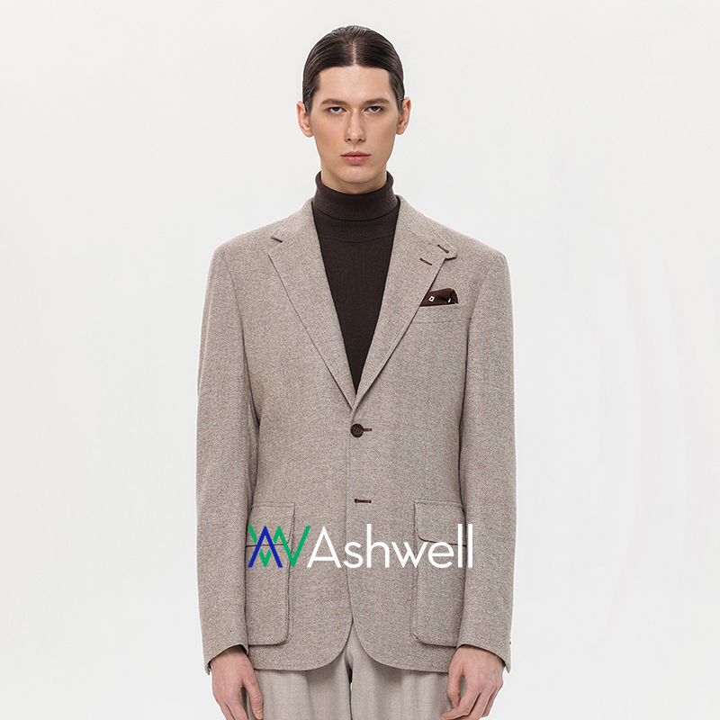 ASHWELL定制男士西装外套商务修身卡其色休闲单西服上衣