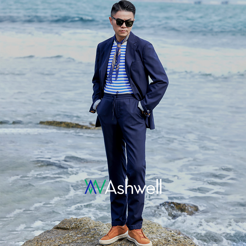 ASHWELL【进口STB棉麻面料】定制套西深蓝男套装商务休闲修身西服