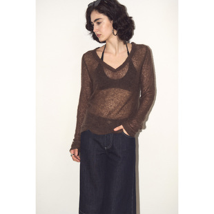 ANTIFORM背构 含羊毛百搭长袖轻薄透气v领雾感罩衫2025初秋新款