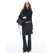 女2025秋冬新款 ANTIFORM背构 羊毛混纺针织休闲灰色百搭微喇裙裤