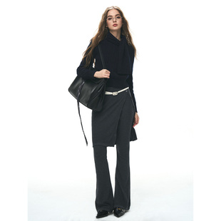 ANTIFORM背构 羊毛混纺针织休闲灰色百搭微喇裙裤女2025秋冬新款