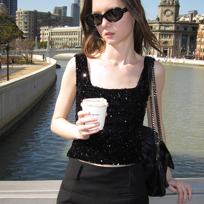 亮片吊带气质显瘦性感镂空