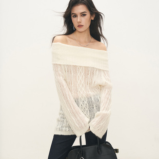 ANTIFORM背构 2025新款一字肩斜肩多穿镂空绞花毛衣女外穿秋季款