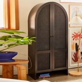 法式 复古圆弧实木衣柜美式 藤编书柜中古风小户型边柜样板房展示柜