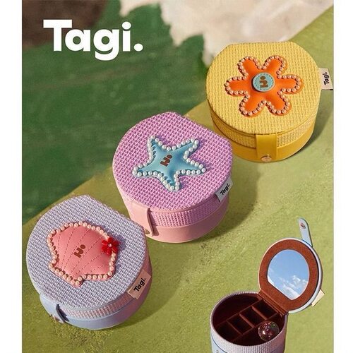Tagi.钉珠想象星星小花贝壳鼓鼓珍珠双层圆圆首饰盒收纳盒轻奢风