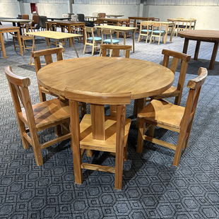 实木餐桌简约圆桌餐桌椅子带转盘家用饭桌圆形桌子实木餐桌椅组合