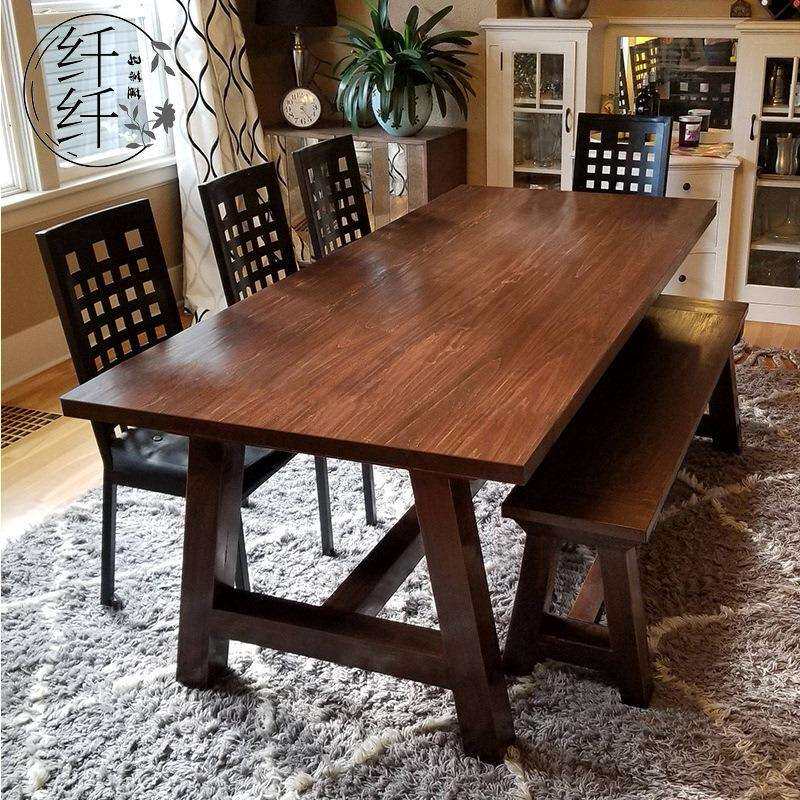 全实木餐桌椅组合吃饭桌客厅长桌现代长方形中式简约家用原木桌子