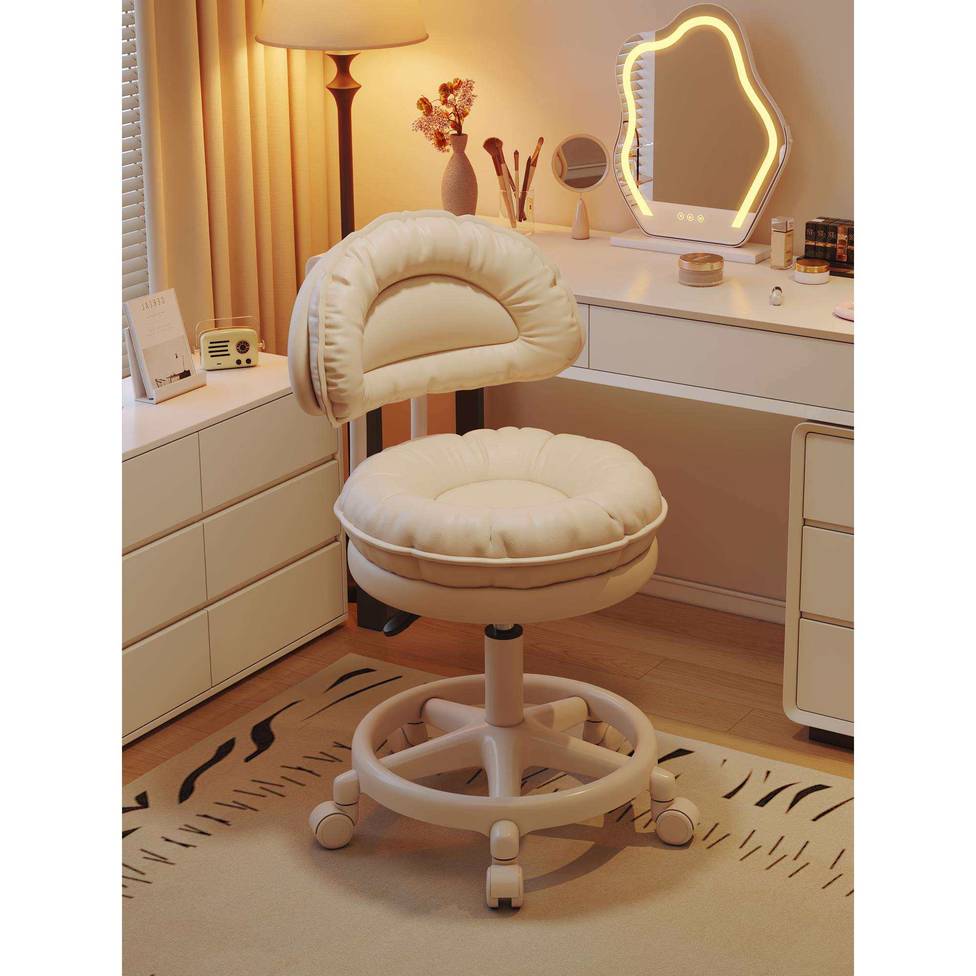 奶油风梳妆凳子女生卧室梳妆台凳子家用衣帽间升降美甲椅滑轮其他