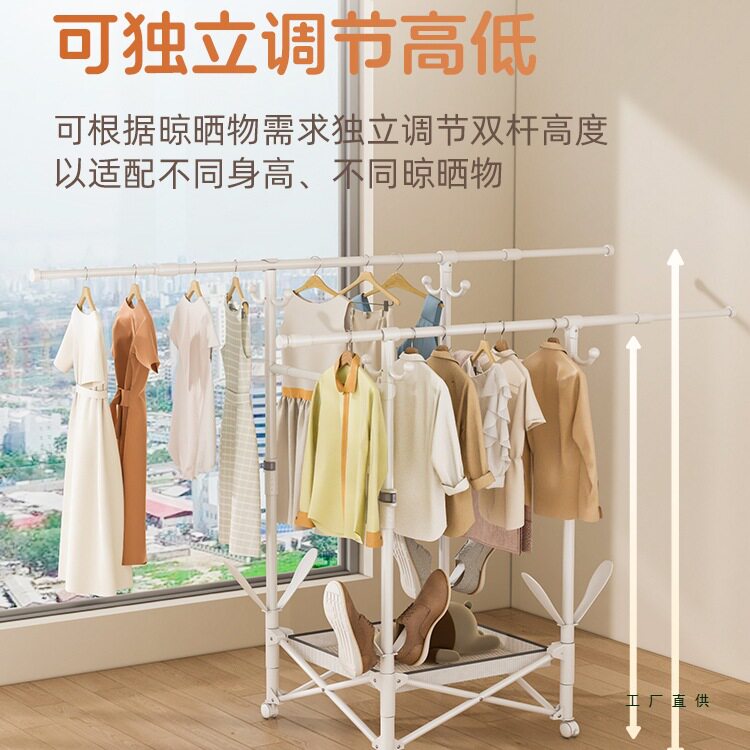 宿舍家用阳台晾衣杆折叠式简易落地晾衣架卧室内挂衣架单杆晒衣服
