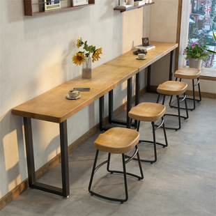商用矮吧台桌日料店餐厅实木长条桌椅组合酒吧窗边简约靠墙窄桌子