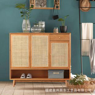 北欧实木带抽屉鞋柜家用门厅收纳储物玄关柜公寓简约开门透气鞋柜