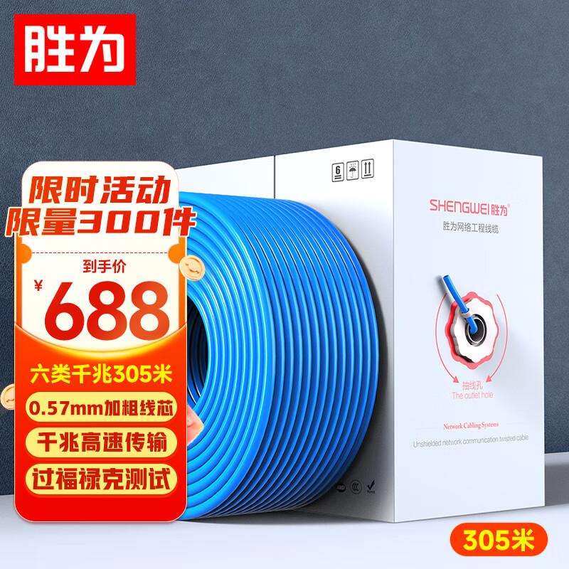 胜为网线家用高速六类千兆电脑宽带监控网络连接线箱305米0.57mm图片